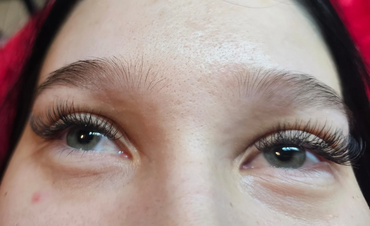A client's eye area with natural-looking lash extensions