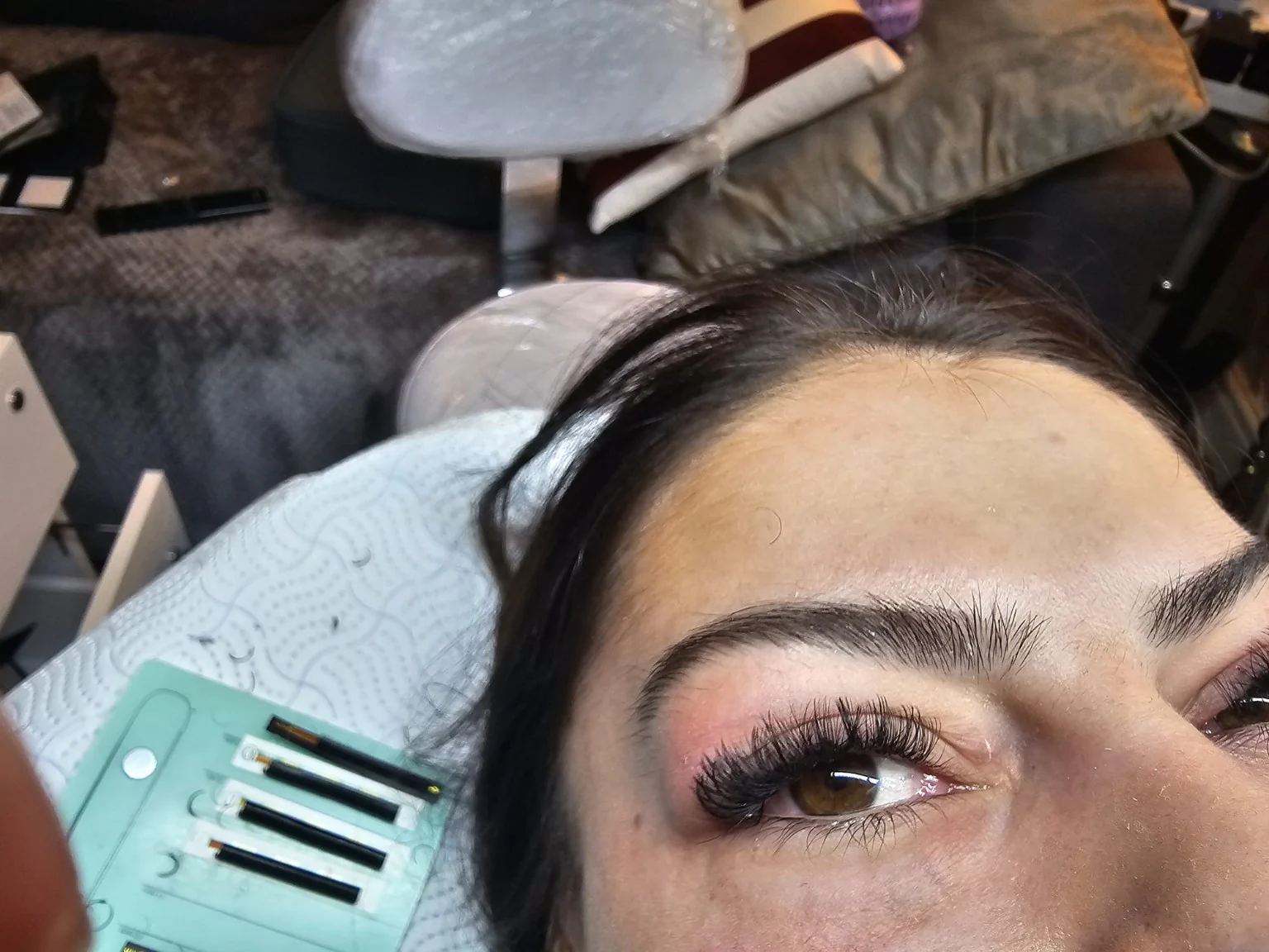 Lash extension result during a professional lash appointment
