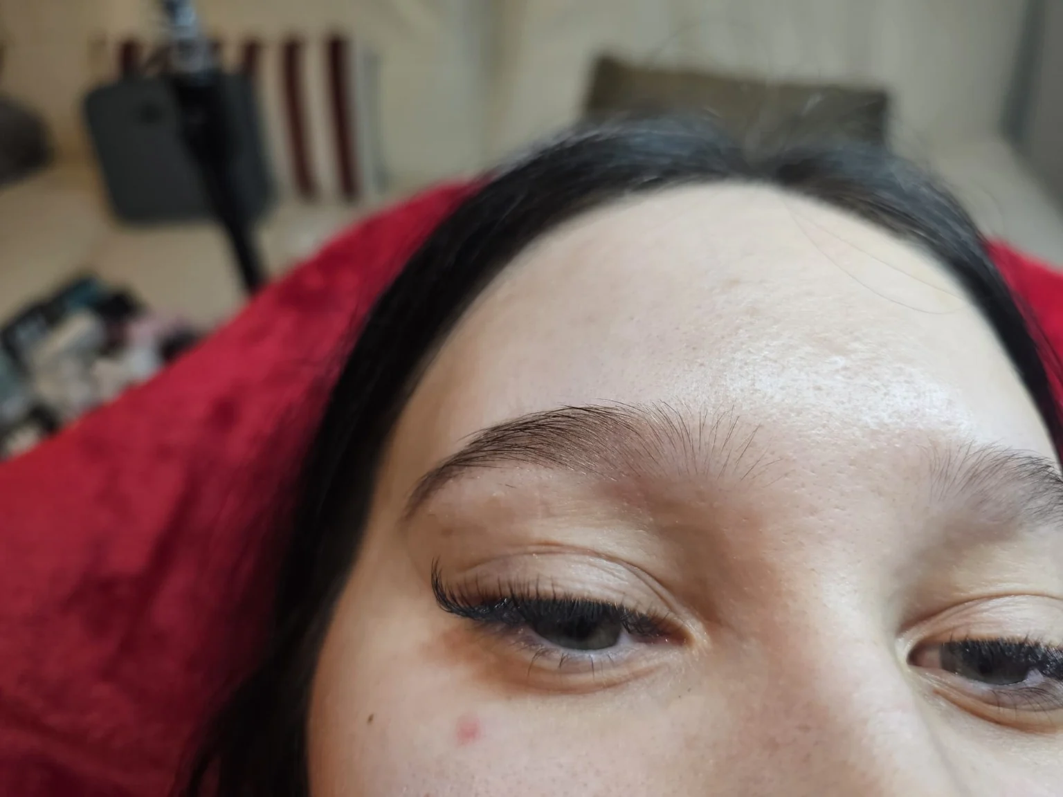 Completed set of eyelash extensions, real client photograph